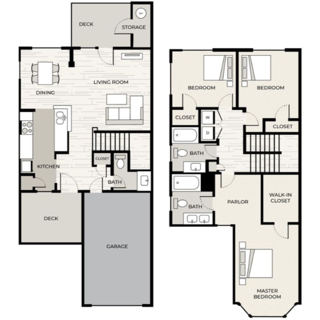 Floor plan of Wakefield Glen Luxury Apartments 2 story 3 bed 2.5 bath